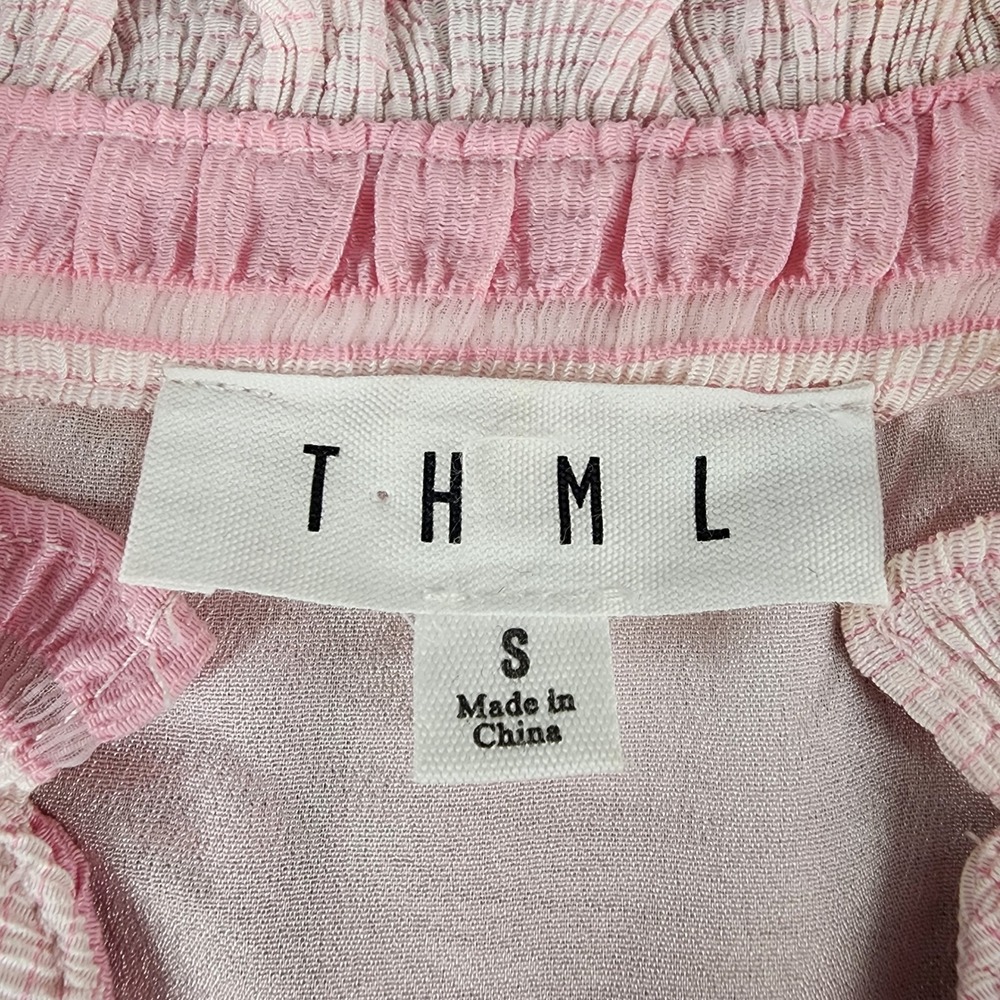 THML Pink & White Striped Ruffle Sleeve Peplum Blouse - Picture 2 of 9